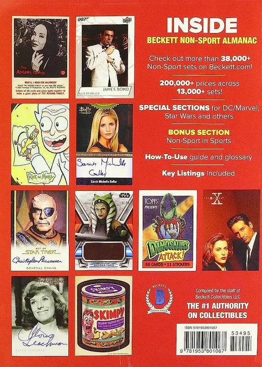 Back cover of Beckett Non-Sports Almanac showcasing non-sports trading cards collectibles.