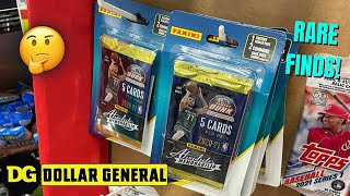 Trading card packs on Dollar General shelf for sports cards and memorabilia enthusiasts.