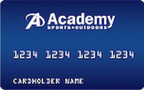 Academy Sports Credit Card in blue with sample numbers showcasing credit history options