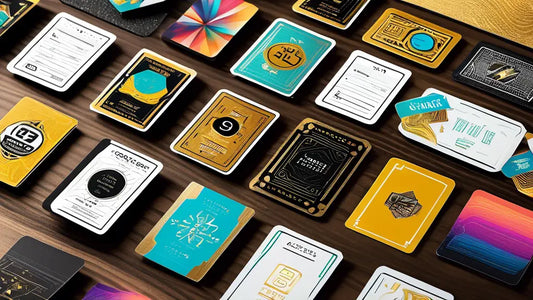 Modern business cards showcasing colorful geometric designs for custom trading cards.