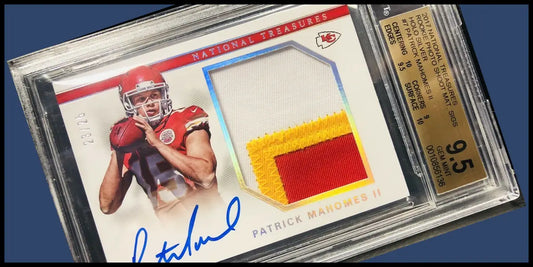 Trading card of a Kansas City Chiefs player with player’s autograph and patch in case