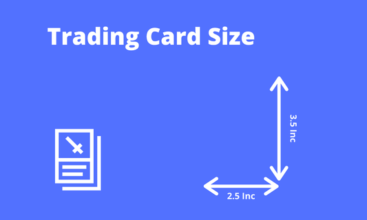 Simple diagram of standard trading card sizes for trading card games and vanity slabs.