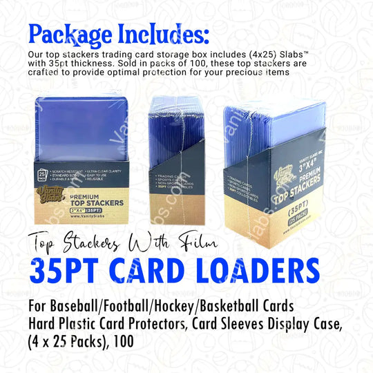 100 Premium Top Stackers (W/ Film) 35Pt Card Loaders (4 X 25 Packs) For Baseball Football Hockey