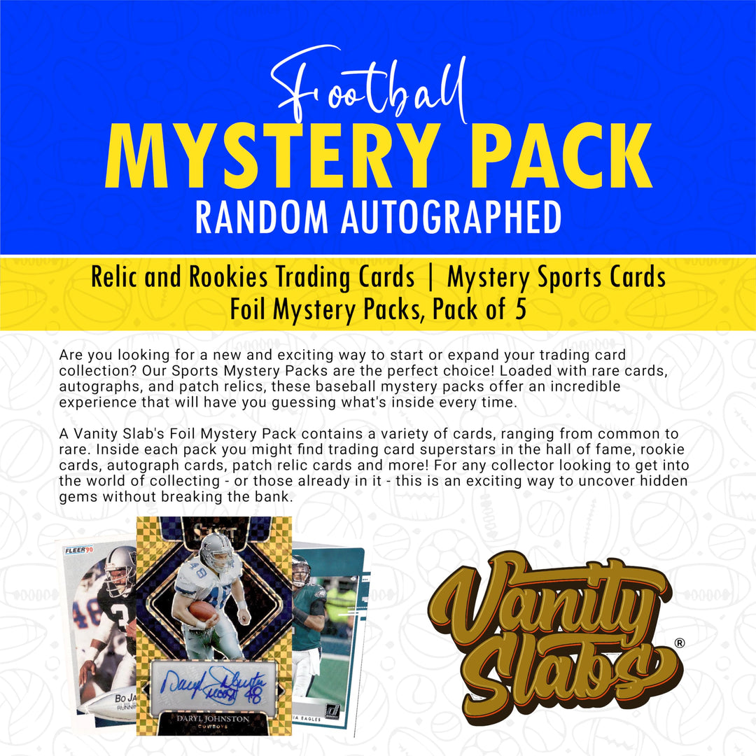 Vanity Slabs Football Mystery Pack - Random Autographed, Relic and Rookies Trading Cards | Mystery Sports Cards, Foil Mystery Packs, Pack of 5