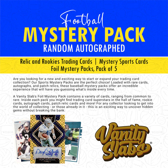 Vanity Slabs Football Mystery Pack - Random Autographed, Relic and Rookies Trading Cards | Mystery Sports Cards, Foil Mystery Packs, Pack of 5