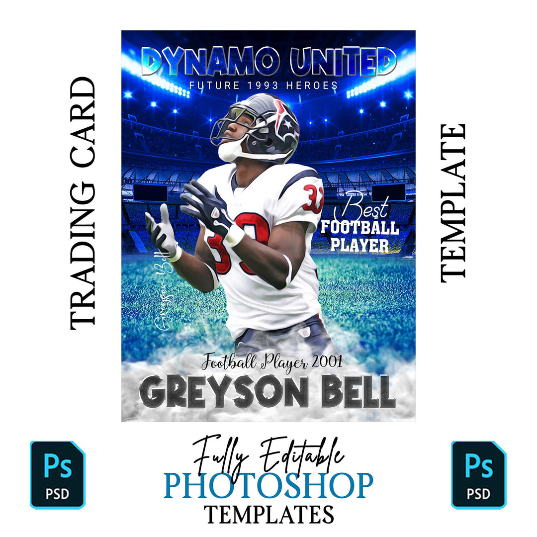 Customizable Football Sports Trading Card Design, Photoshop Football Card Template, Digital Sports Poster, Printable Football Template