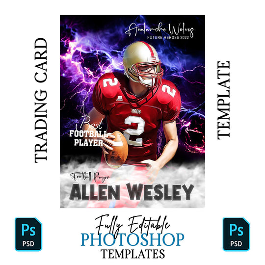 Football Card Photoshop Template, Editable Trading Card, Sports Card Design, Custom Digital Football Card, Printable Football Template