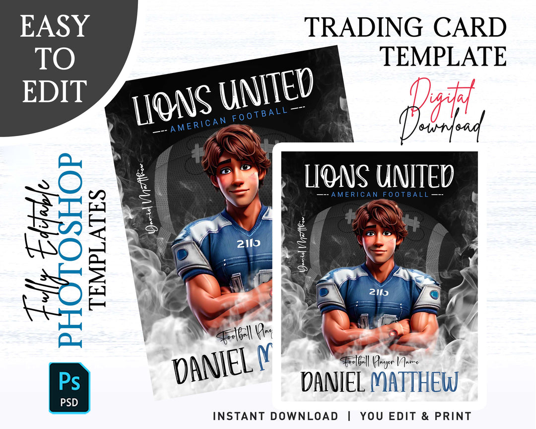 Football Trading Card Template, Custom Sports Card, Editable Photoshop Template, Digital Sports Card, Sports Photography Template