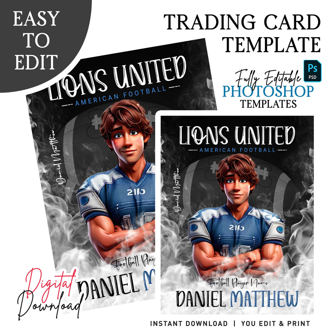 Football Trading Card Template, Custom Sports Card, Editable Photoshop Template, Digital Sports Card, Sports Photography Template