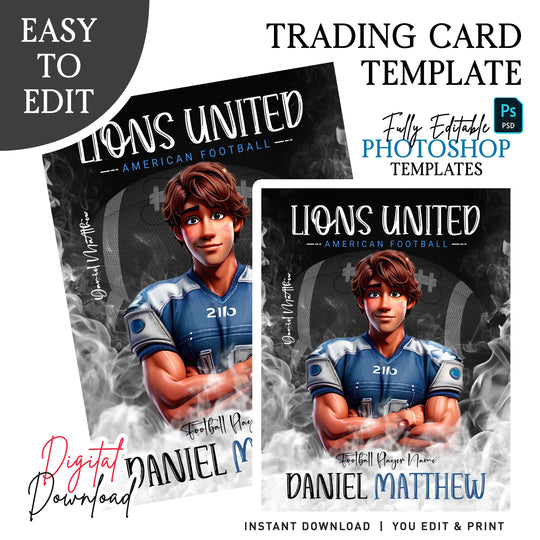 Football Trading Card Template, Custom Sports Card, Editable Photoshop Template, Digital Sports Card, Sports Photography Template