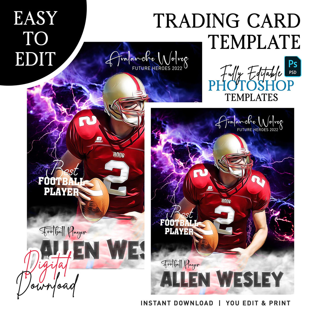 Football Card Photoshop Template, Editable Trading Card, Sports Card Design, Custom Digital Football Card, Printable Football Template