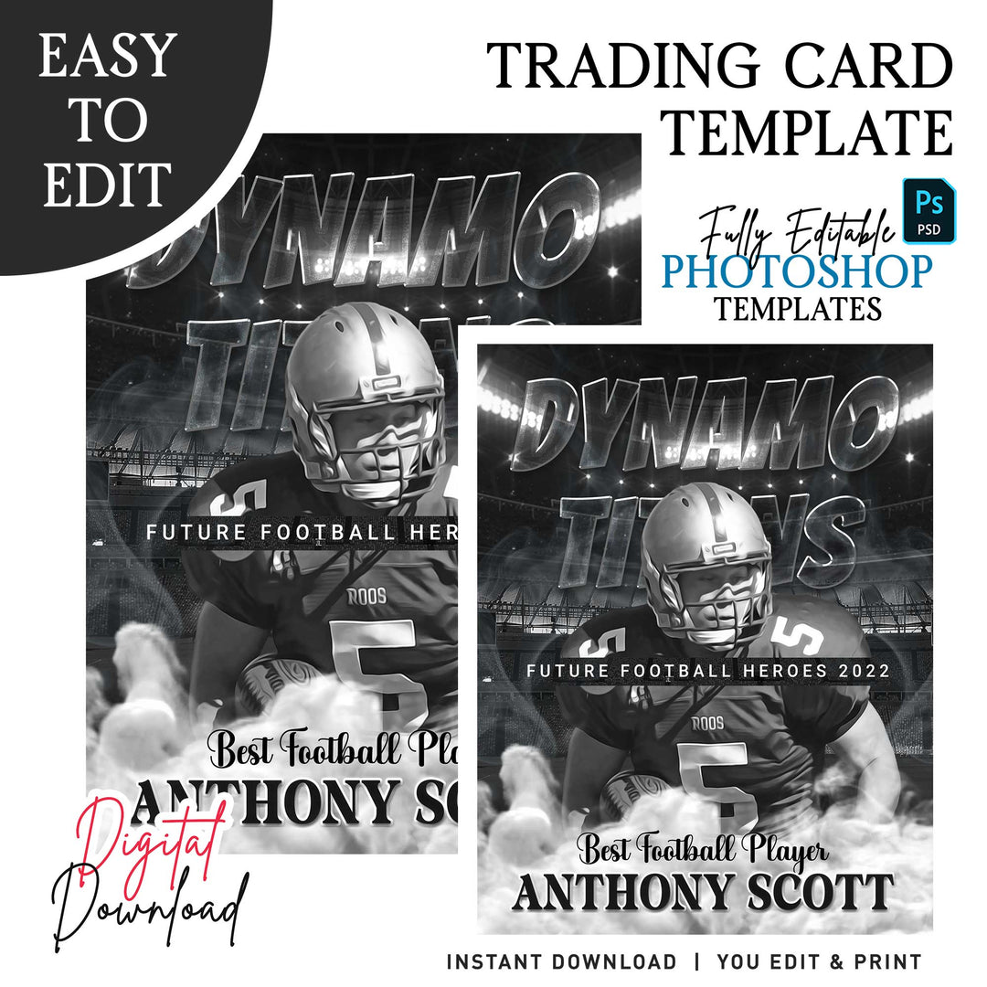 Football Trading Card Template, Sports Card Design, Photoshop Football Template, Customizable Football Card, Digital Scrapbook, Instant Download