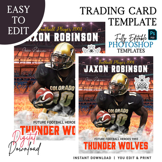 Football Sports Card Template, Custom Trading Card, Football Team Poster, Digital Sports Template, Personalized Football Card, Sports Collage, Editable Trading Card