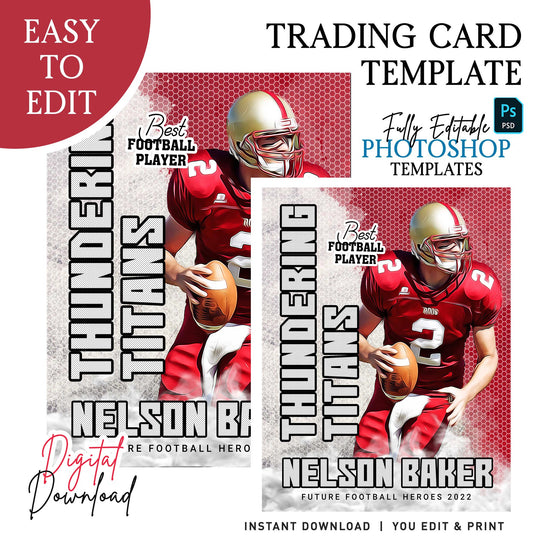 Football Sports Card Design, Digital Trading Card Template, Custom Football Card, Editable Sports Card, Instant Download