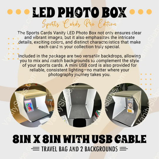 Led Photo Box Sports Cards Pro Edition 8In X With Usb Cable Travel Bag And 2 Backgrounds