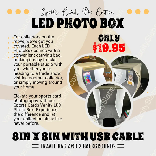 Led Photo Box Sports Cards Pro Edition 8In X With Usb Cable Travel Bag And 2 Backgrounds