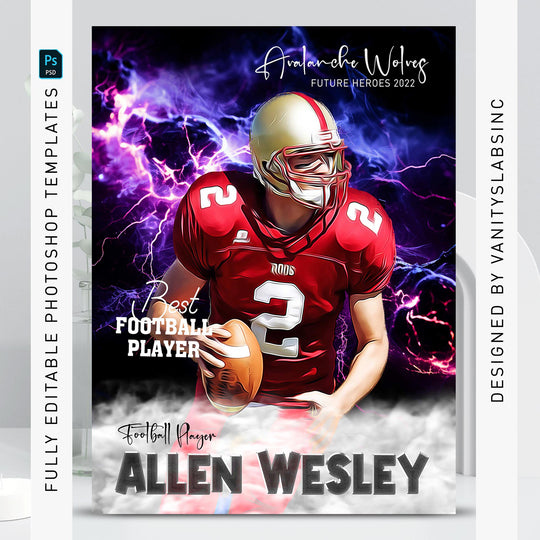 Football Card Photoshop Template, Editable Trading Card, Sports Card Design, Custom Digital Football Card, Printable Football Template