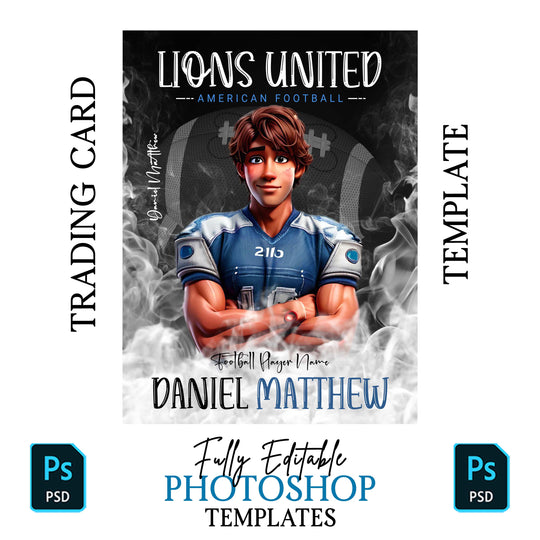 Football Trading Card Template, Custom Sports Card, Editable Photoshop Template, Digital Sports Card, Sports Photography Template