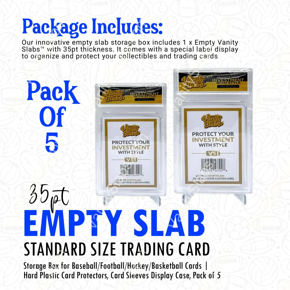 Vanity Slabs 5 Pack Bundle For Standard With Mystery Card Baseball Football Hockey Basketball