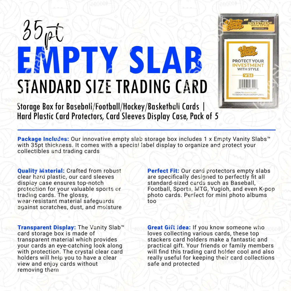 Vanity Slabs 5 Pack Bundle For Standard With Mystery Card Baseball Football Hockey Basketball